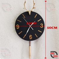 Đồng Hồ Treo Tường Nghệ Thuật KIM TRÔI Quả Lắc -Hình Đầu Hươu (Nai) kim dạ quang phát sáng vào bam đêm